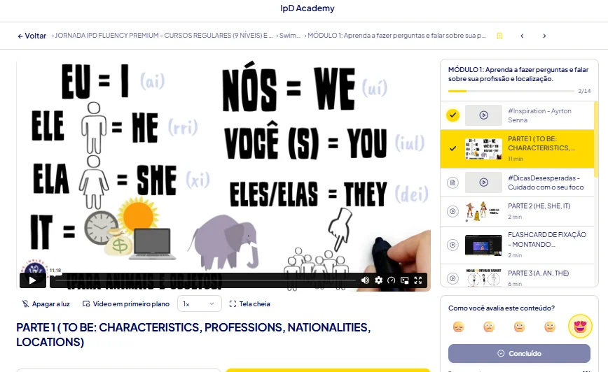 Aula em vídeo na IpD Academy com a lista de aulas do módulo