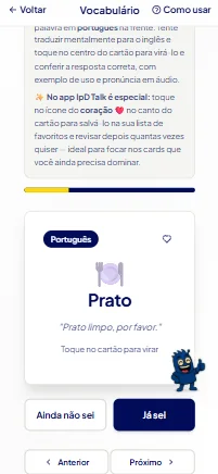 Flashcard de vocabulário no IpD Talk