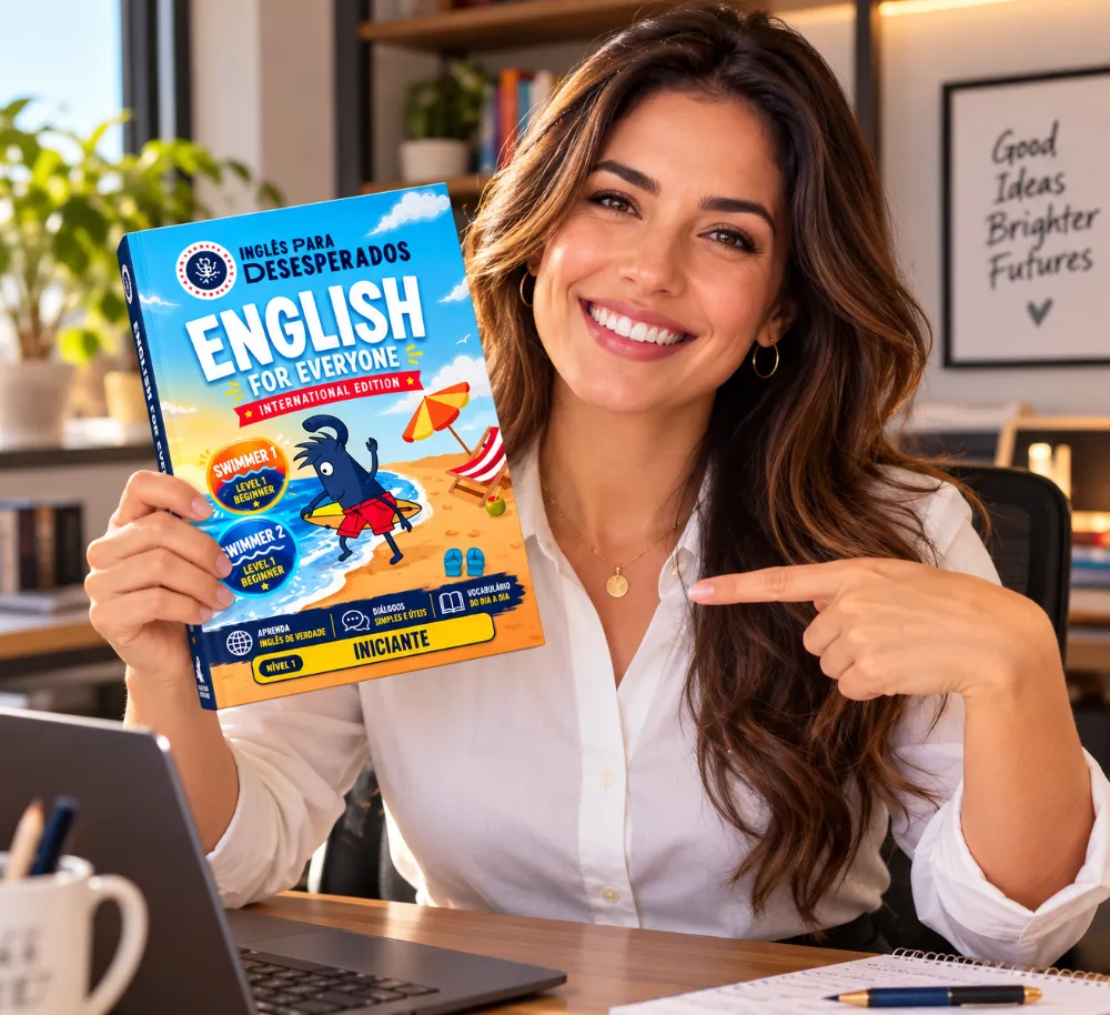 Mulher segurando o livro Inglês para Desesperados